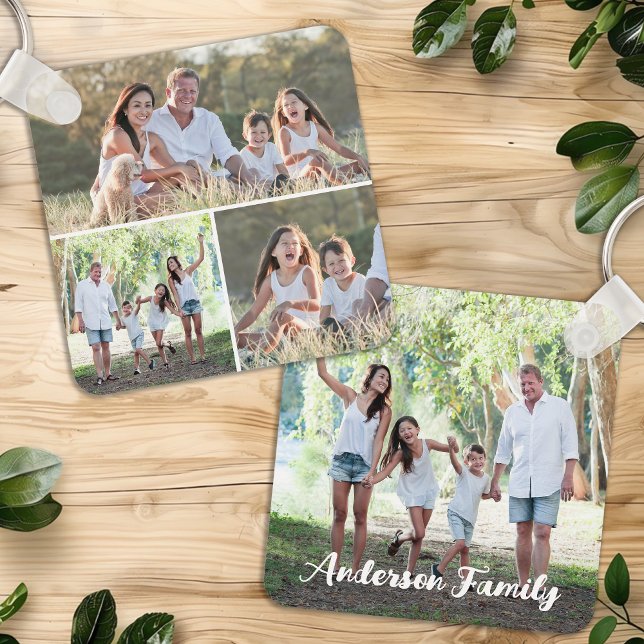 Custom 4 Photo Collage Modern Family Personalised Key Ring (Creator Uploaded)