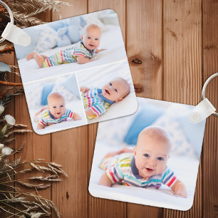 Custom 4 Photo Collage Modern Newborn Baby  Key Ring