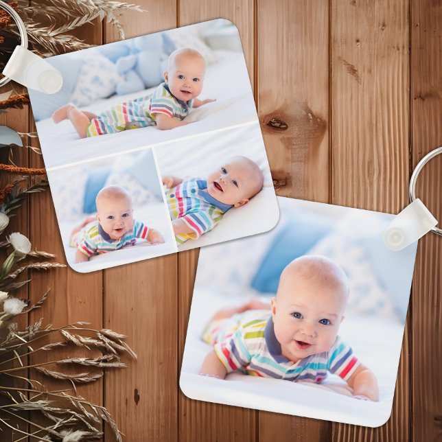 Custom 4 Photo Collage Modern Newborn Baby  Key Ring (Creator Uploaded)