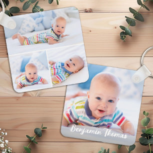 Custom 4 Photo Collage Modern Personalized Baby  Key Ring