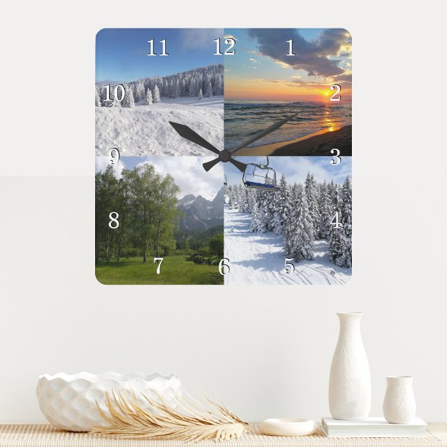 Custom 4 Photo Collage Personalised Square Wall Clock (Creator Uploaded)