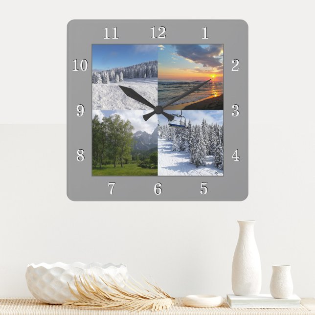 Custom 4 Photo Collage Personalised Square Wall Clock (Creator Uploaded)
