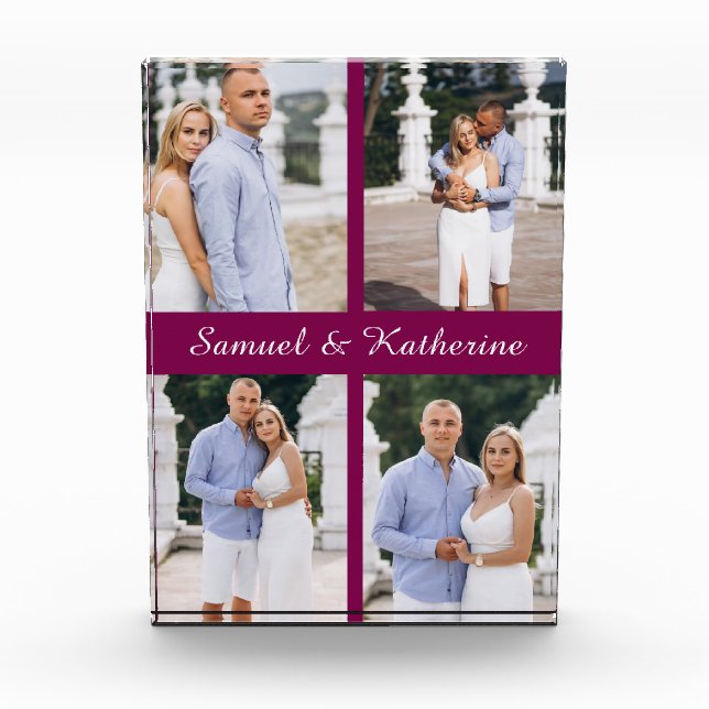 Custom 4 Photo Collage Script Name Acrylic Block (Front)