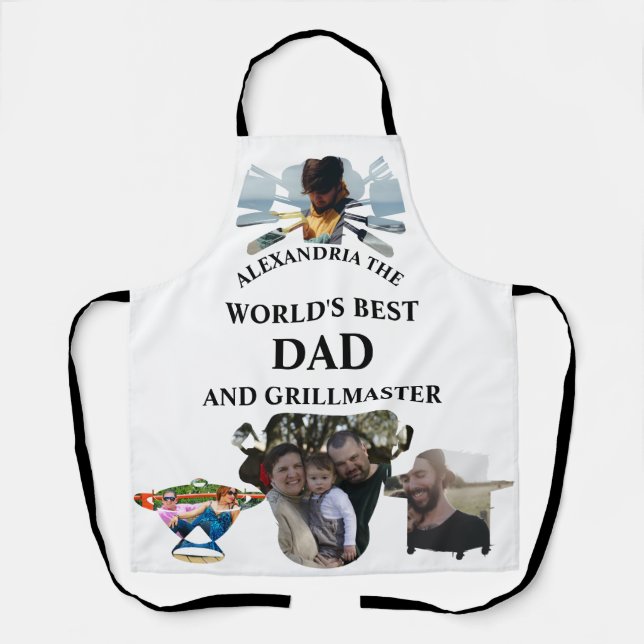 Custom 4 photo collage worlds best dad grillmaster apron (Front)