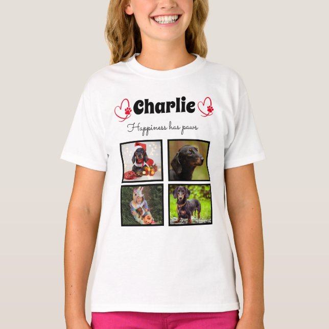 Custom 4 photo dog collage tshirt for girls (Front)