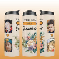 Custom 4 photo grandkids floral orange