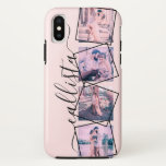 Custom 4 Photo Handwritten Monogram Name Couple iPhone X Case<br><div class="desc">This romantic, cool, and modern case is perfect for anyone who wishes to carry their loved one with them. It features four customisable photograph pictures. On top of the photos are black outlined twisted frames for a unique and contemporary touch. It also displays a place for a monogram name on...</div>
