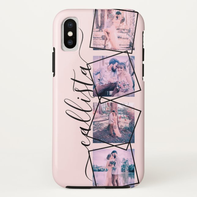 Custom 4 Photo Handwritten Monogram Name Couple Case-Mate iPhone Case (Back)