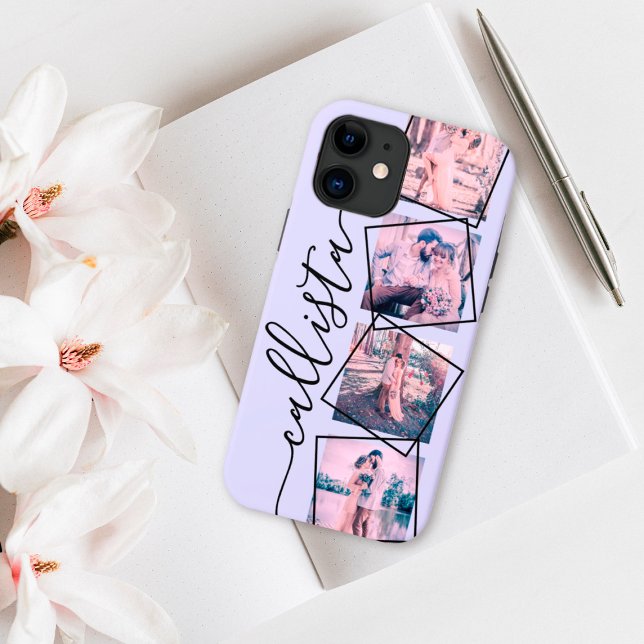 Custom 4 Photo Handwritten Monogram Name Couple Case-Mate iPhone Case (Creator Uploaded)