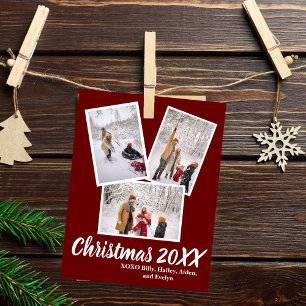 Custom 4 Photo Merry Christmas Family Greeting Holiday Card