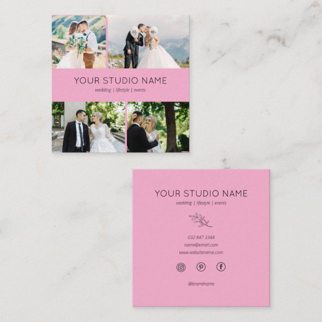 Custom 4 Photo Minimalist Photographer Square Business Card (Front/Back)