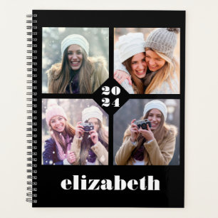 Custom 4-Photo Personalised Black White 2024 Planner