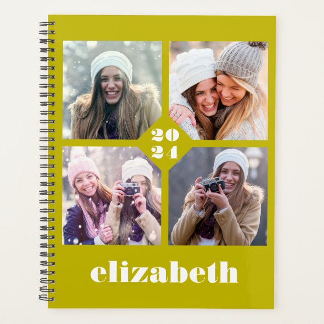 Custom 4-Photo Personalised Chartreuse 2024 Planner (Front)