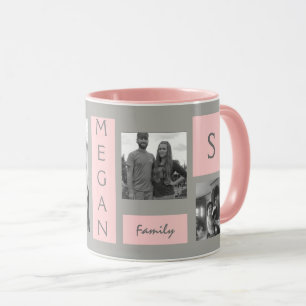 Custom 4 Photo Template Blush Pink Monogram Coffee Mug