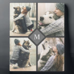 Custom 4-Photo Template with Monogram Plaque<br><div class="desc">Show off 4 of your favourite photos with this custom photo-template plaque. It features your desired monogram initial in the centre surrounded by 4 of your chosen photos that you load in place of the sample photos shown in the design template. It's a great way to enjoy favourite photos of...</div>