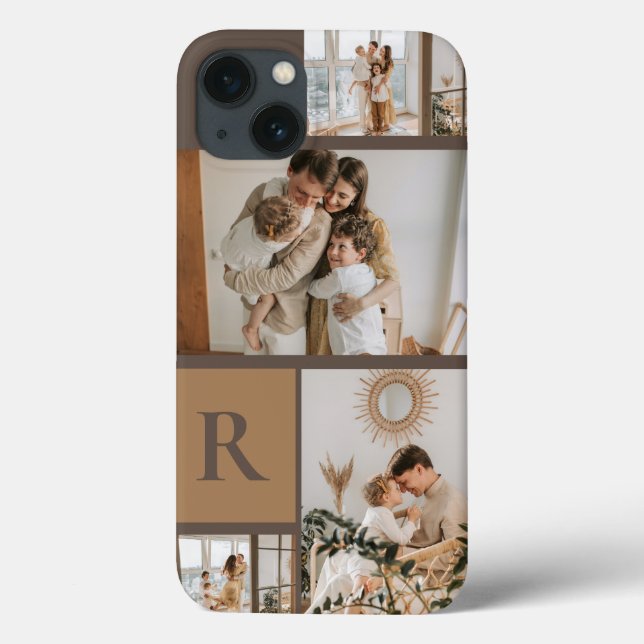 Custom 4 Photos Brown Monogram Case-Mate iPhone Case (Back)