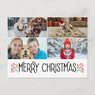 Custom 4 Photos Merry Christmas Holiday Postcard