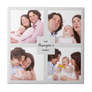 Custom 4 Section Family Photo Collage Square Frame Ceramic Tile