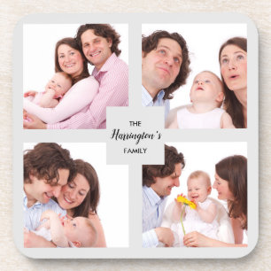 Custom 4 Section Family Photo Collage Square Frame Coaster
