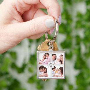 Custom 4 Section Family Photo Collage Square Frame Key Ring