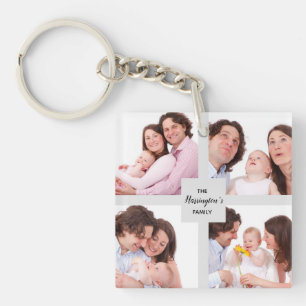 Custom 4 Section Family Photo Collage Square Frame Key Ring