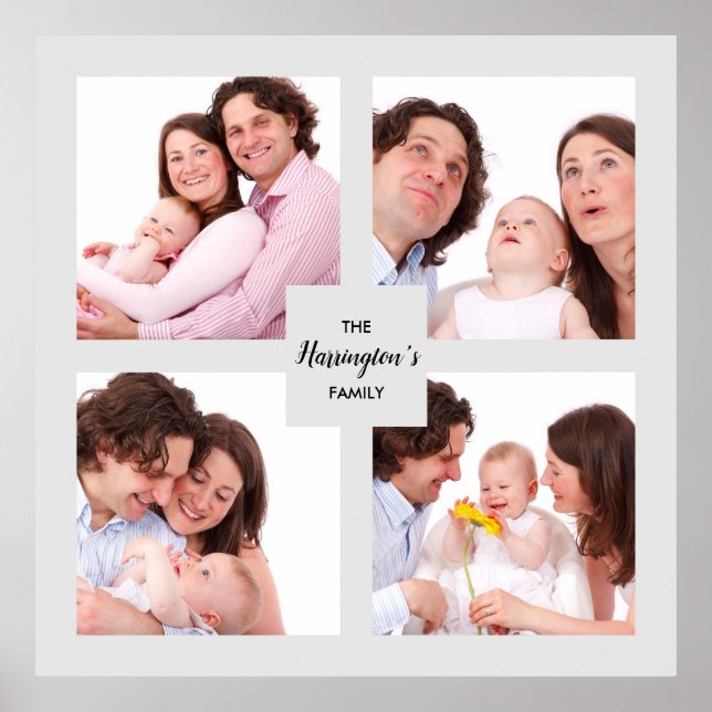 Custom 4 Section Family Photo Collage Square Frame Poster (Front)