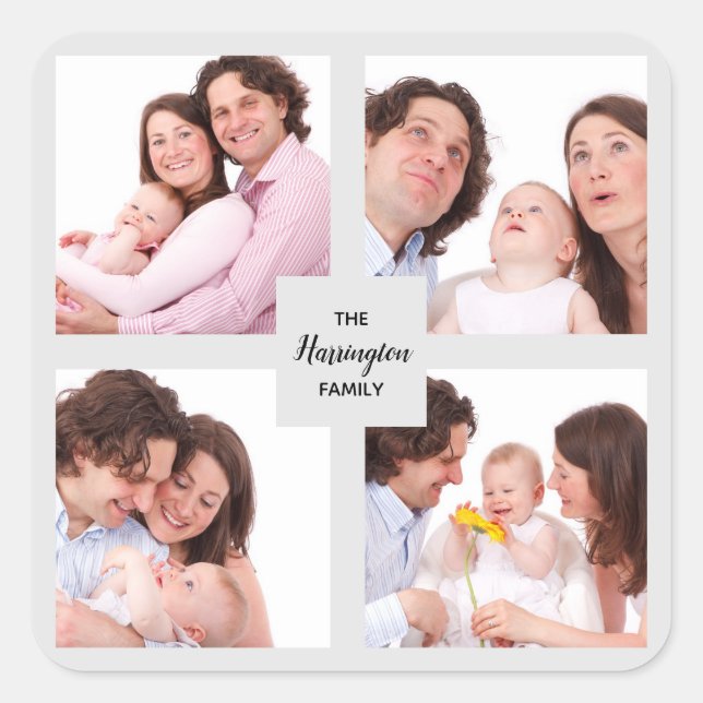 Custom 4 Section Family Photo Collage Square Frame Sticker (Front)