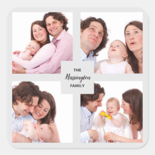 Custom 4 Section Family Photo Collage Square Frame Sticker