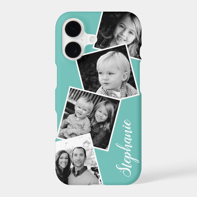 Custom 4 Square Photo Collage Teal Custom Name (Back)
