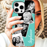 Custom 4 Square Photo Collage Teal Custom Name iPhone 16 Pro Max Case<br><div class="desc">Showcase your favourite memories with this custom 4 square photo collage case featuring your personalised name. Perfect for those who love to keep their loved ones close, this case combines style and protection. The design allows you to display multiple photos, making it a unique and personal accessory. This case is...</div>