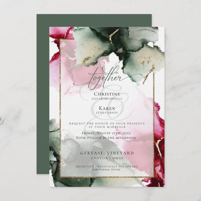 Custom 4Crimson and Sage Green Watercolor Invitati Invitation (Front/Back)