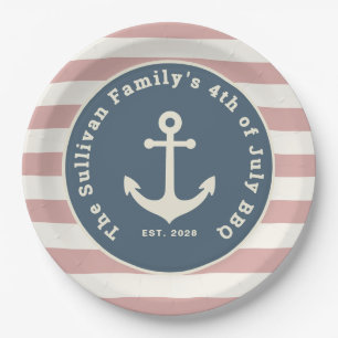Custom 4th of July BBQ Family Name Nautical Paper Plate