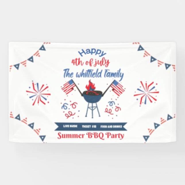 Custom 4th of July Family Summer BBQ Party Banner (Horizontal)
