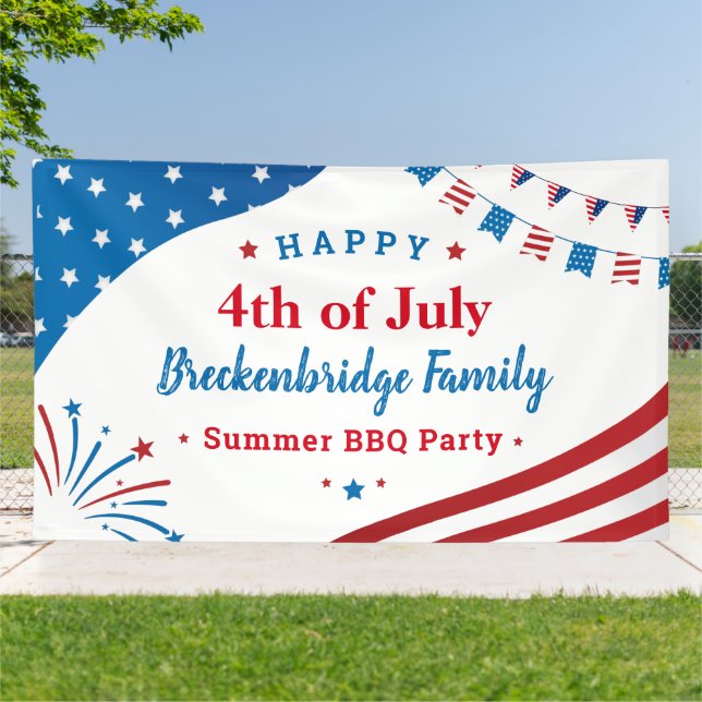 Custom 4th of July Family Summer BBQ Party Banner (Outside)