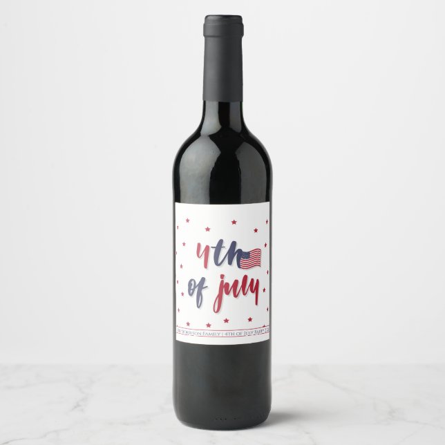 Custom 4th of July Patriotic US Flag Party Wine Label (Front)