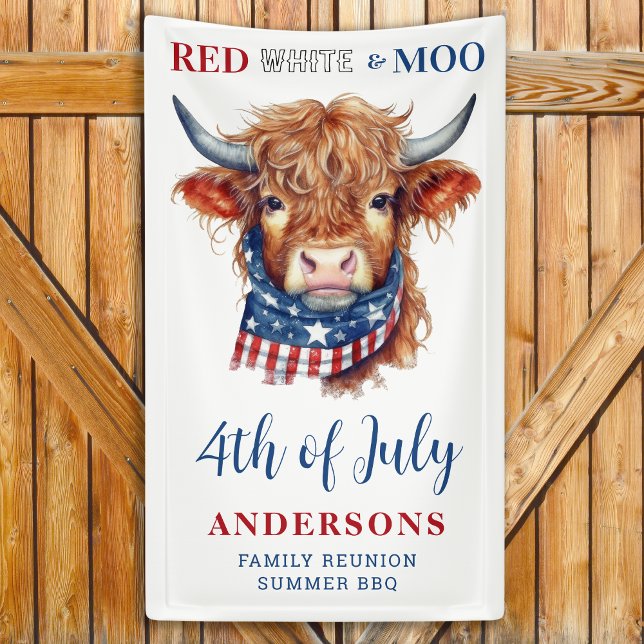 Custom 4th Of July Red White Blue Patriotic Cow Banner (Creator Uploaded)
