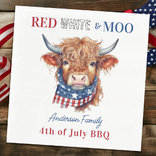 Custom 4th Of July Red White Blue Patriotic Cow Napkin