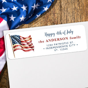 Custom 4th Of July US American Flag Return Address Label