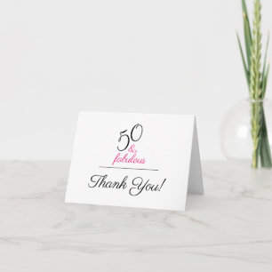 Custom 50 and Fabulous Birthday Party Pink Thank You Card