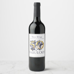 Custom 50 and Fabulous Gold Blue Modern Birthday Wine Label