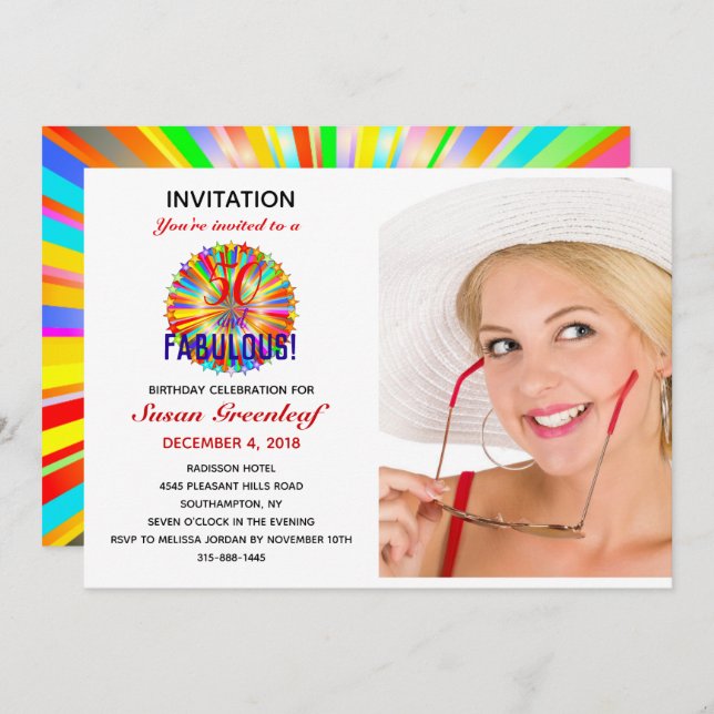 Custom 50 and Fabulous Rainbow Birthday Invitation (Front/Back)