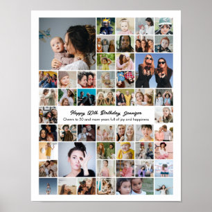 Custom 50 Photo Collage 50th Birthday Gift Poster