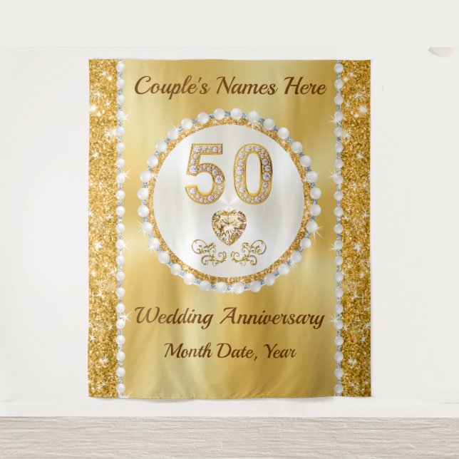 Custom, 50 year Anniversary Decorations, BACKDROP Tapestry (Front)