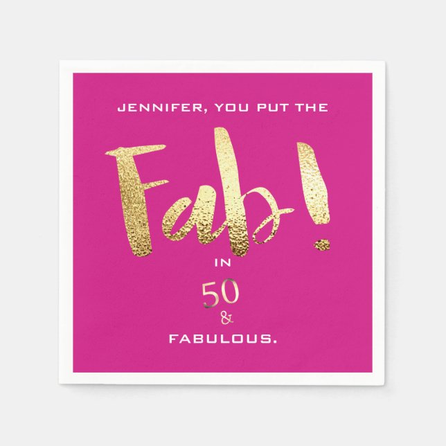 Custom 50th and Fabulous Modern Gold Typography Napkin (Front)
