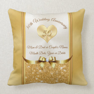 Custom 50th Anniversary Pillow, Gold, Off White Cushion