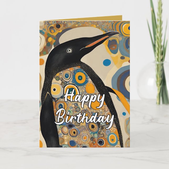 Custom 50th Art Nouveau Penguin Birthday  Thank You Card (Front)