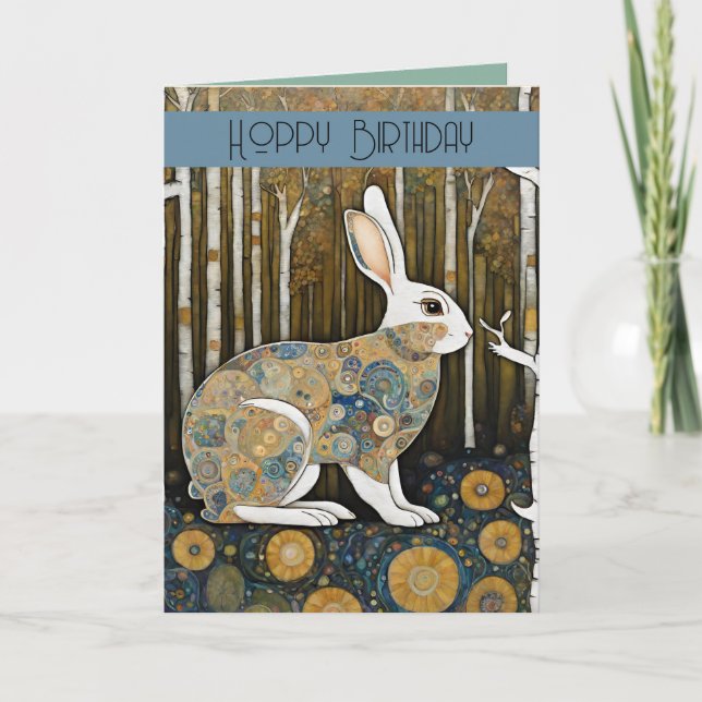 Custom 50th Art Nouveau Rabbit Birthday  Thank You Card (Front)
