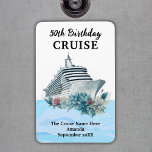 Custom 50th Birthday Cruise Cabin Door Magnet<br><div class="desc">Small custom 50th birthday magnet with a cruise ship design and a watercolor sea illustration. Ideal to hang on the cabin door and as a keepsake of your trip for the fridge back home.</div>