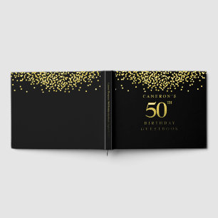 Custom 50th birthday elegant black gold guest book