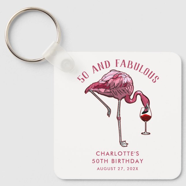 Custom 50th Birthday Flamingo Favors Swag Key Ring (Front)